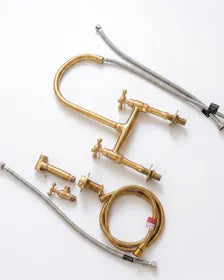 Unlacquered Brass Bridge Kitchen Faucet: Antique Style Cross Handles