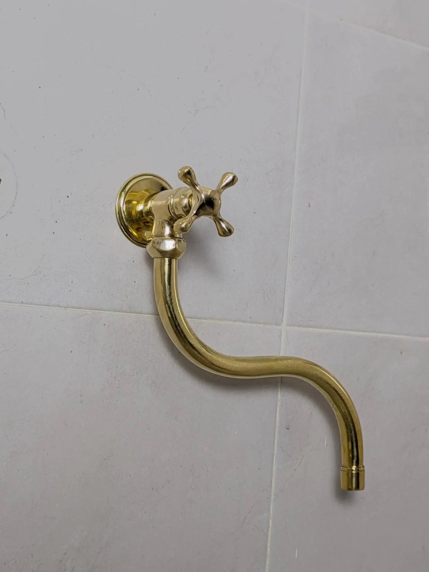 Elegant Brass Wall-Mounted Tap – Long Curved Spout