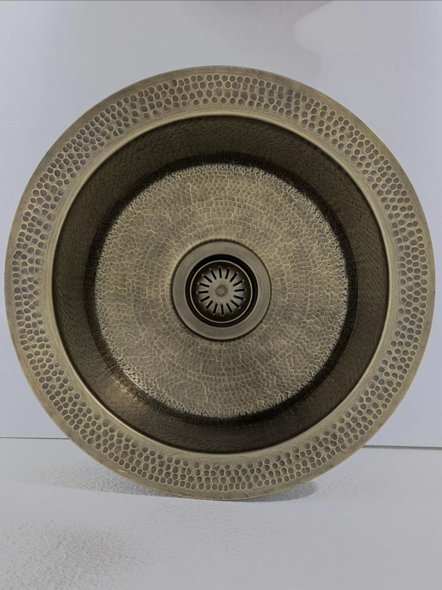 Antique Bronze Hammered Copper Bar Sink with Textured Rim