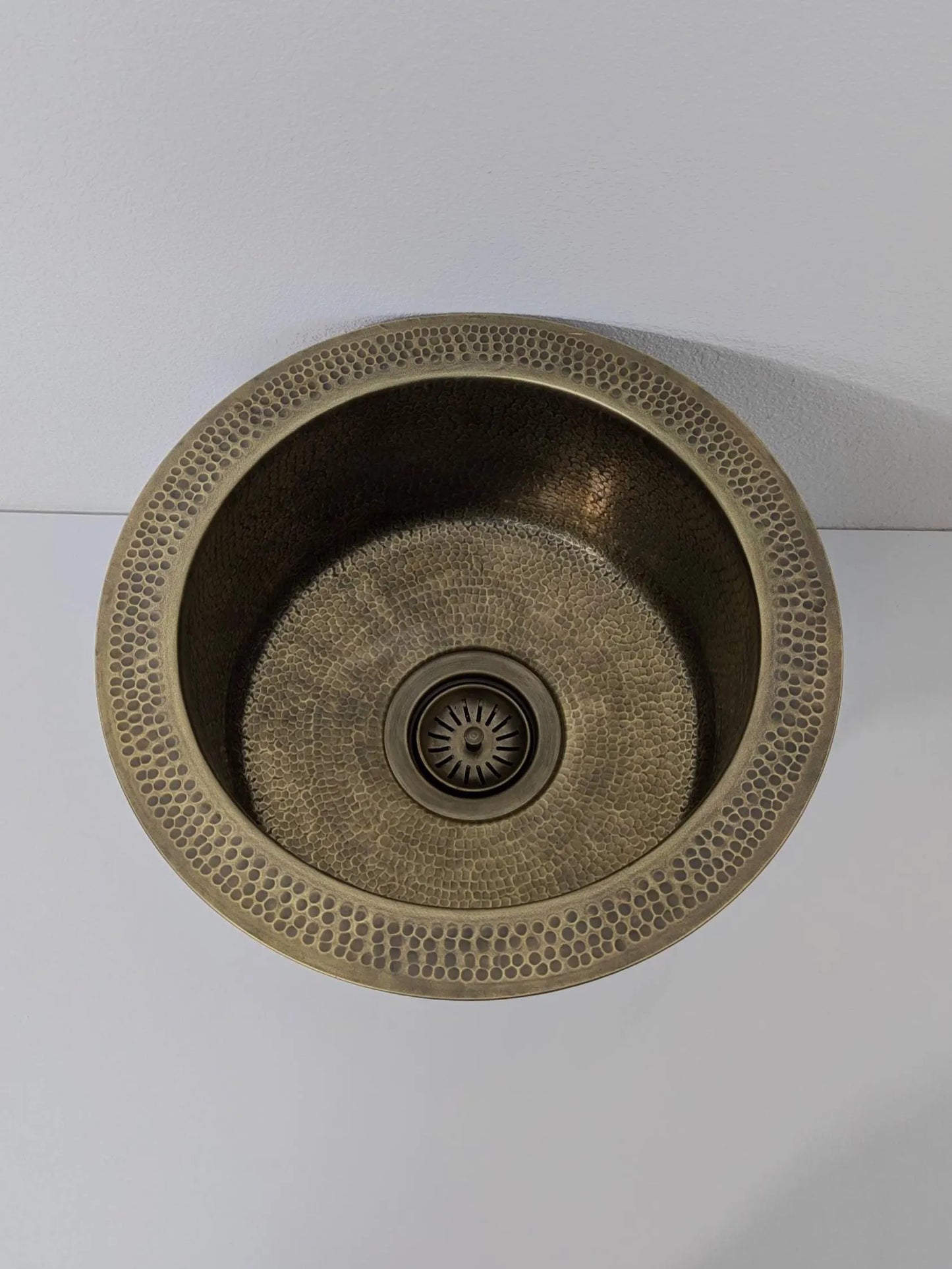 Antique Bronze Hammered Copper Bar Sink with Textured Rim