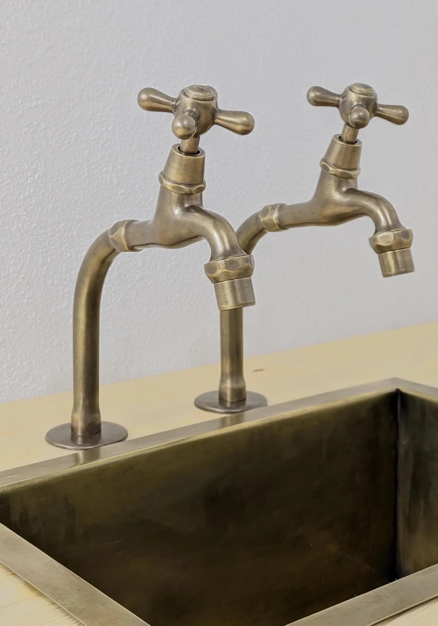 Brushed Brass Pillar Taps – Countertop Sink Faucets Single or Couple