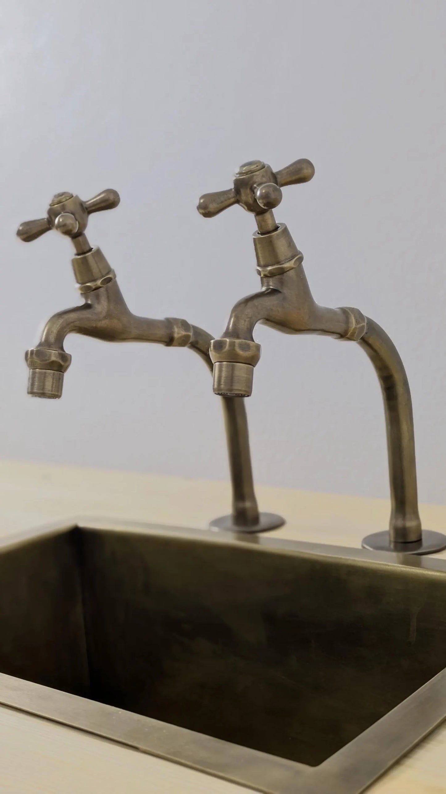 Brushed Brass Pillar Taps – Countertop Sink Faucets Single or Couple