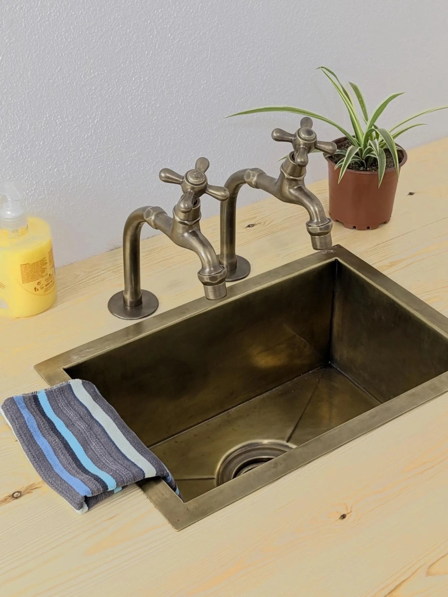 Brushed Brass Pillar Taps – Countertop Sink Faucets Single or Couple