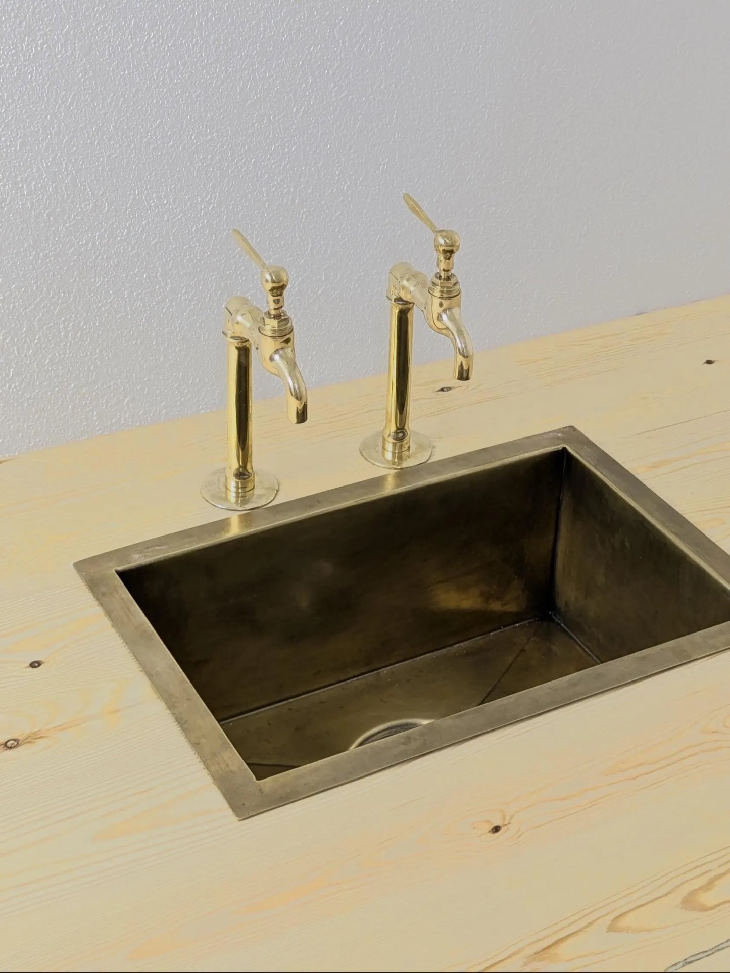 Unlacquered Brass Taps, Countertop Kitchen Pillar Taps.