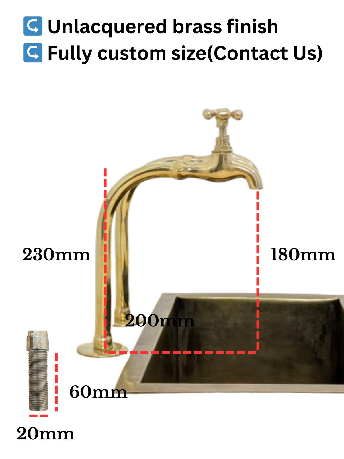 Unlacquered Brass Bib Faucets: Antique Pillar Taps, Custom Size