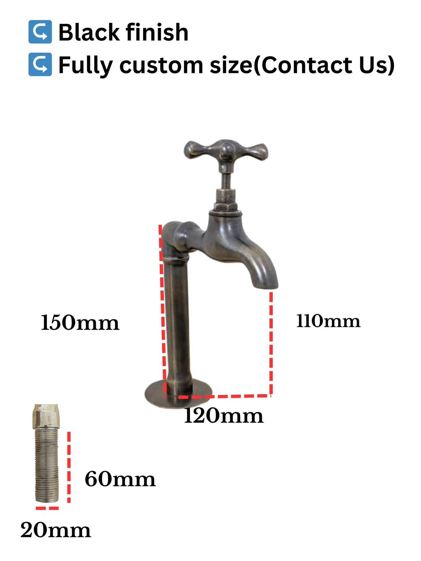 Handmade Brass Kitchen Taps: Moroccan Bib Style, Oil-Rubbed Finish