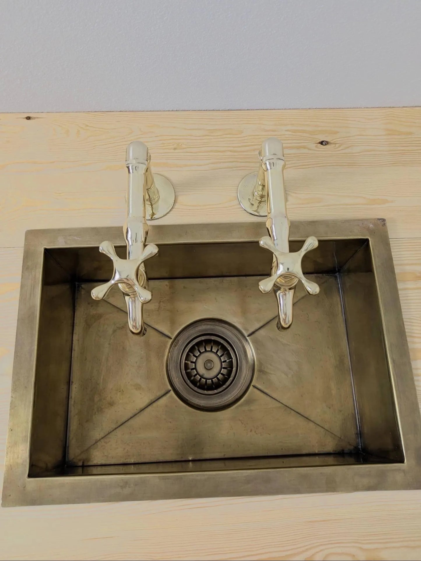 Unlacquered Brass Kitchen Pair Faucet, Single Hole Pair Taps, Cold Hot Antique Brass Taps, Customizable Size.