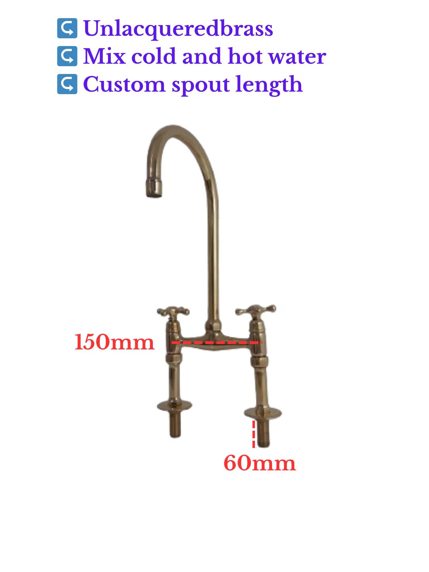 Unlacquered Brass Bridge Kitchen Faucet: Antique Style Cross Handles