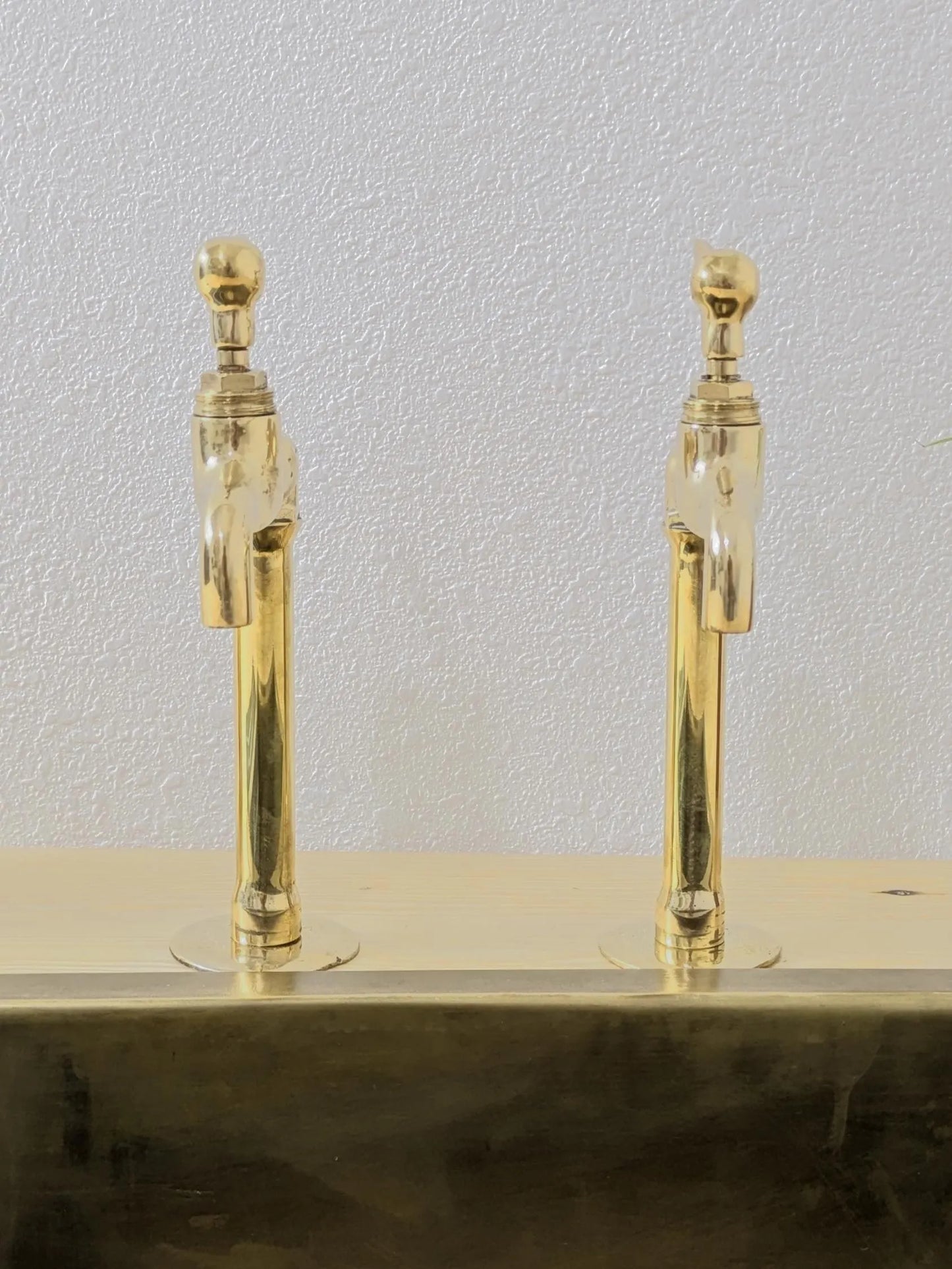 Unlacquered Brass Taps, Countertop Kitchen Pillar Taps.