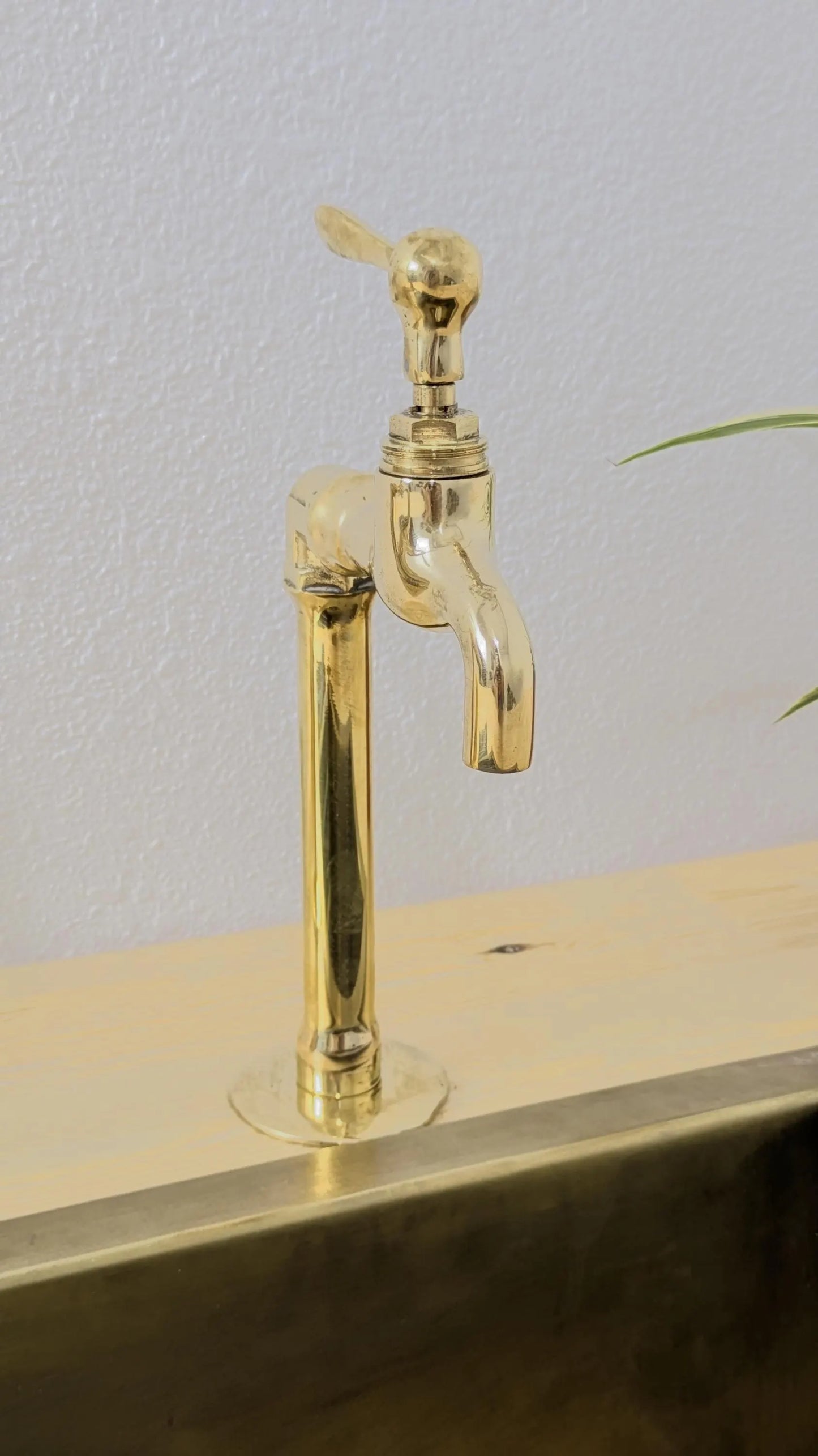 Unlacquered Brass Taps, Countertop Kitchen Pillar Taps.