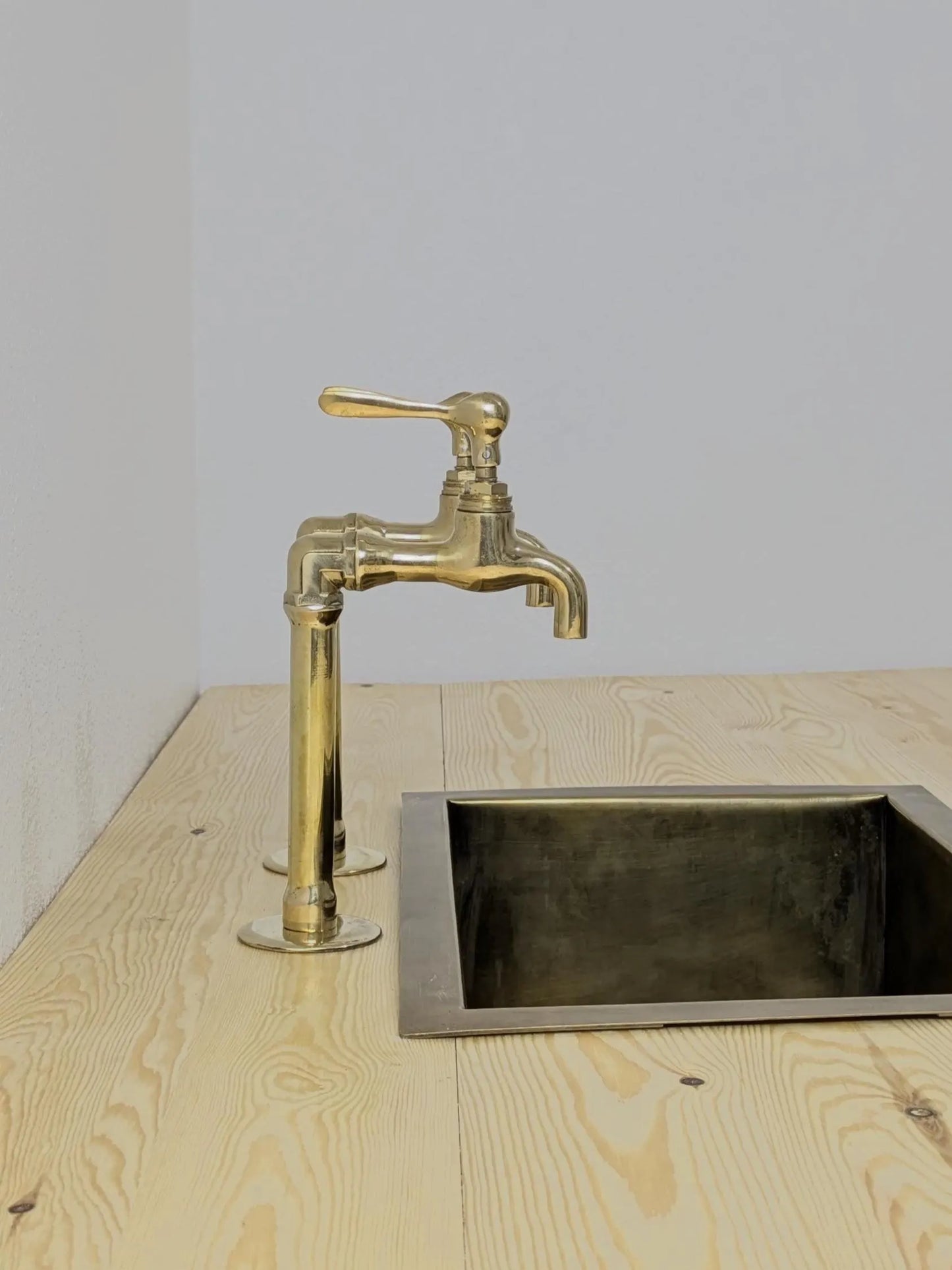 Unlacquered Brass Taps, Countertop Kitchen Pillar Taps.