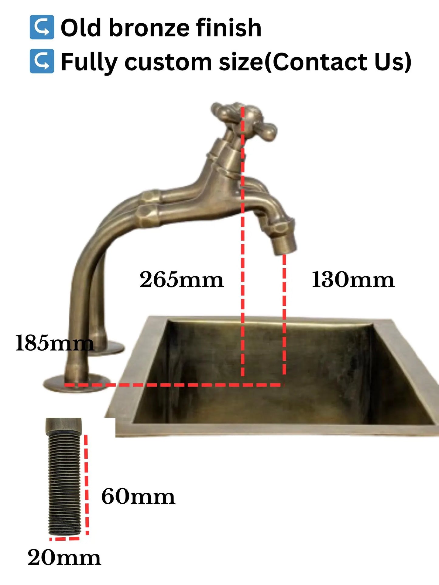 Brushed Brass Pillar Taps – Countertop Sink Faucets Single or Couple