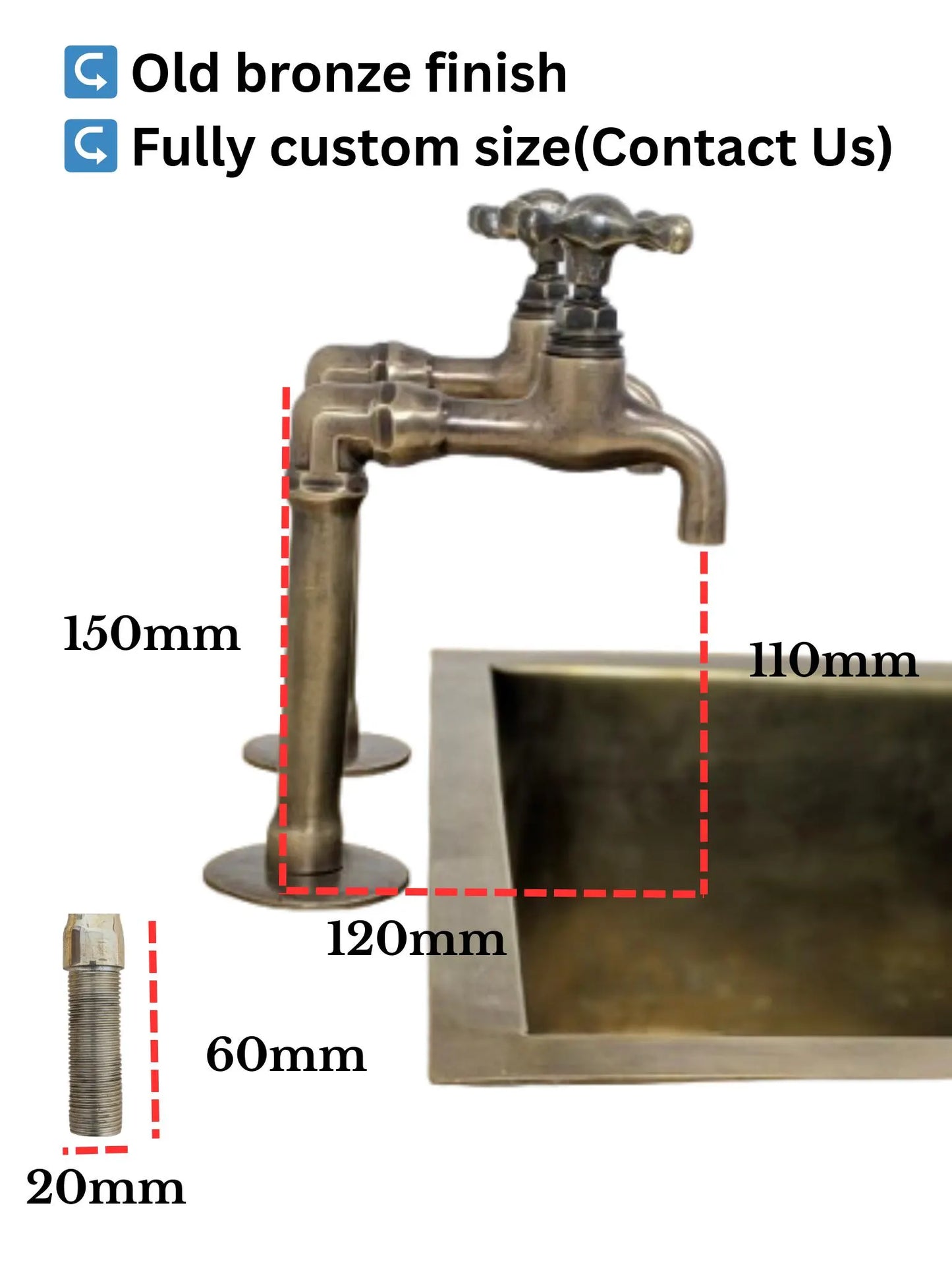 Individual Countertop Brass Pillar Taps, Antique Brass Faucets, Old Bronze Finish