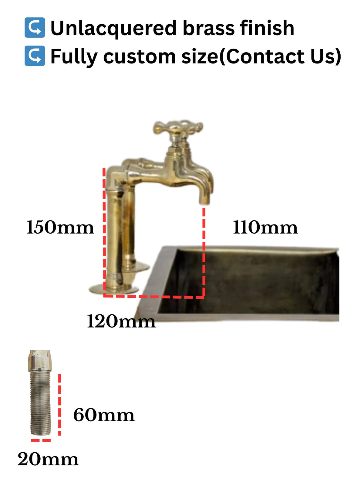 Unlacquered Brass Taps – Twin Sink Faucets, Hot and Cold Water with different handle options
