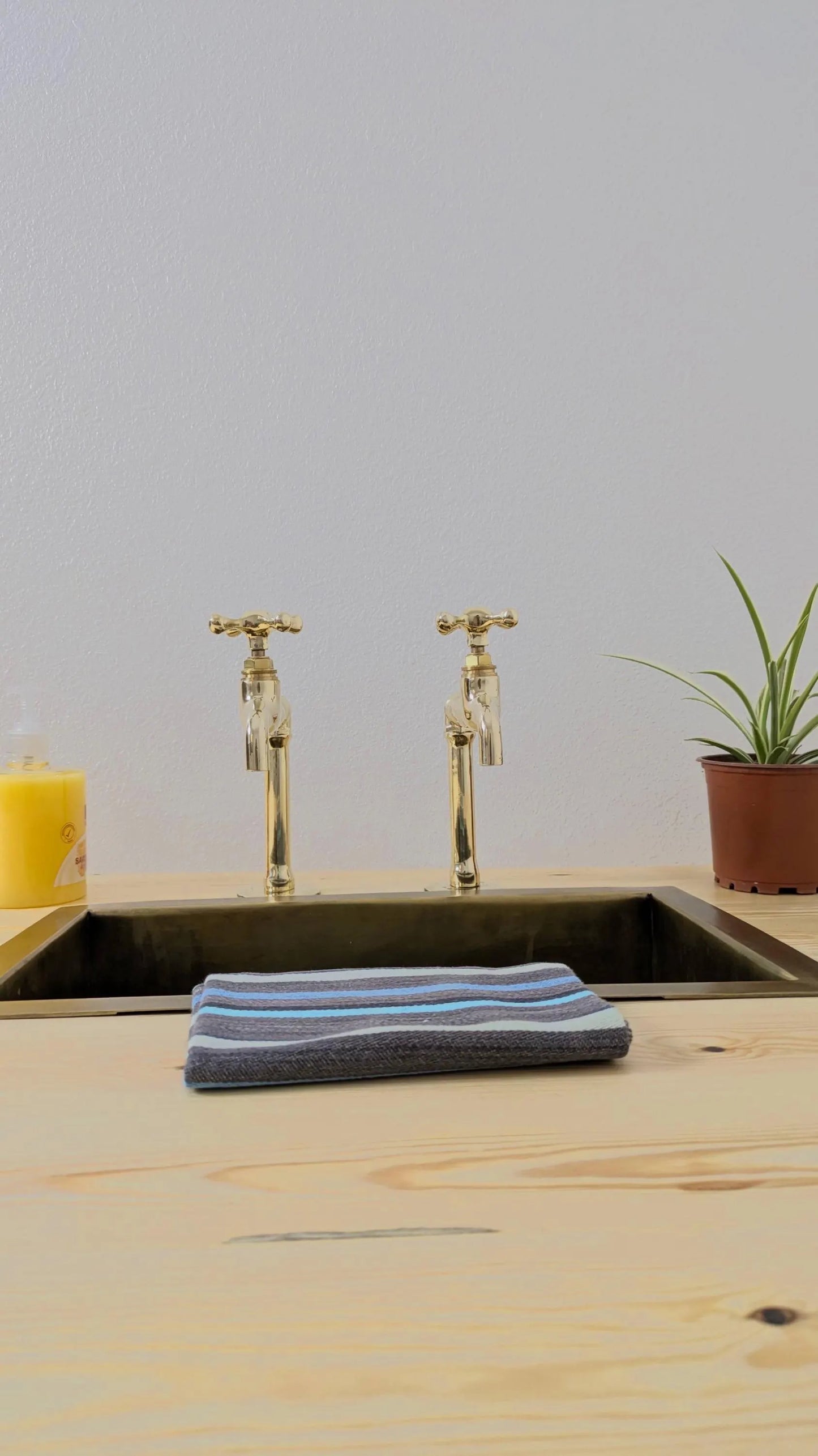 Unlacquered Brass Kitchen Pair Faucet, Single Hole Pair Taps, Cold Hot Antique Brass Taps, Customizable Size.