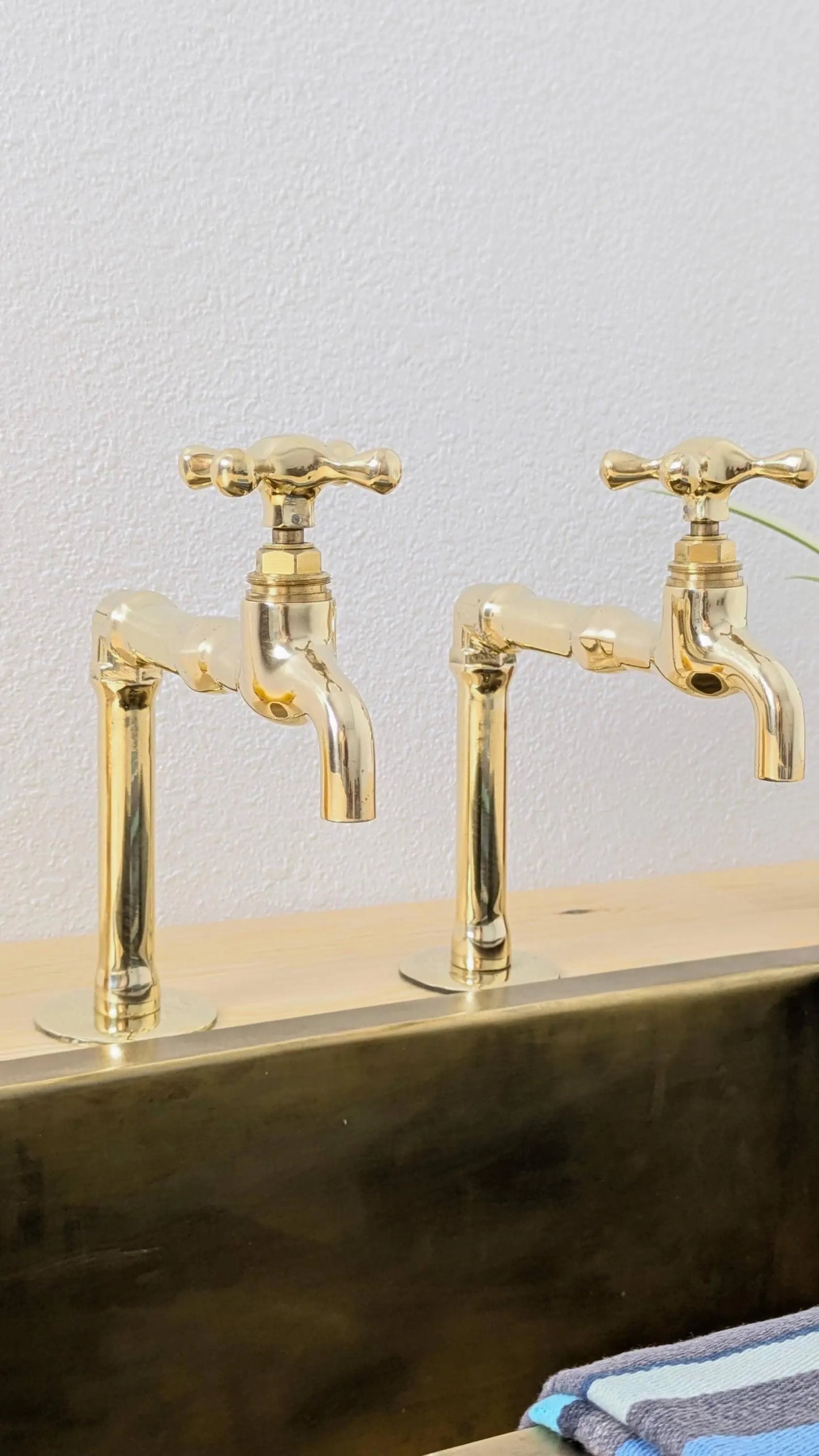 Unlacquered Brass Kitchen Pair Faucet, Single Hole Pair Taps, Cold Hot Antique Brass Taps, Customizable Size.