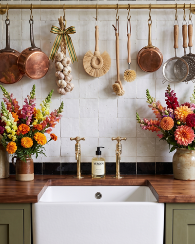 Unlacquered Brass Kitchen Pair Faucet, Single Hole Pair Taps, Cold Hot Antique Brass Taps, Customizable Size.