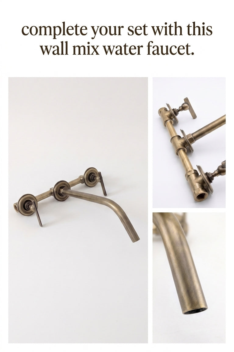 Unlacquered Brass Wall Mounted Small Bathroom Basin with Backplate and Pipe, Brushed Finish
