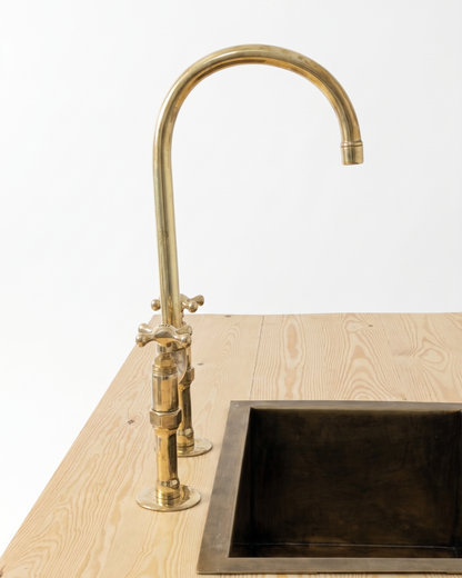 Unlacquered Brass Bridge Kitchen Faucet: Antique Style Cross Handles