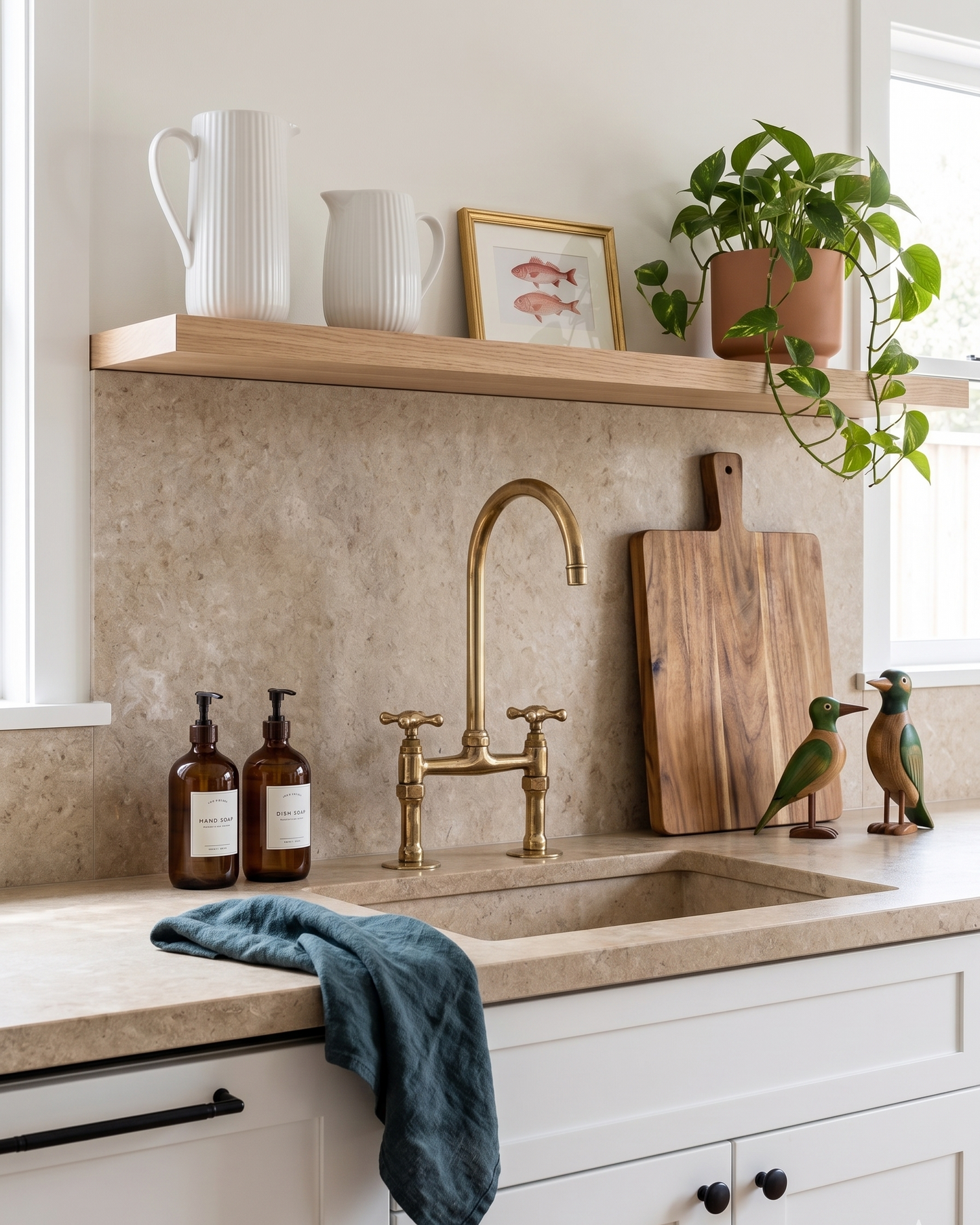 Unlacquered Brass Bridge Kitchen Faucet: Antique Style Cross Handles