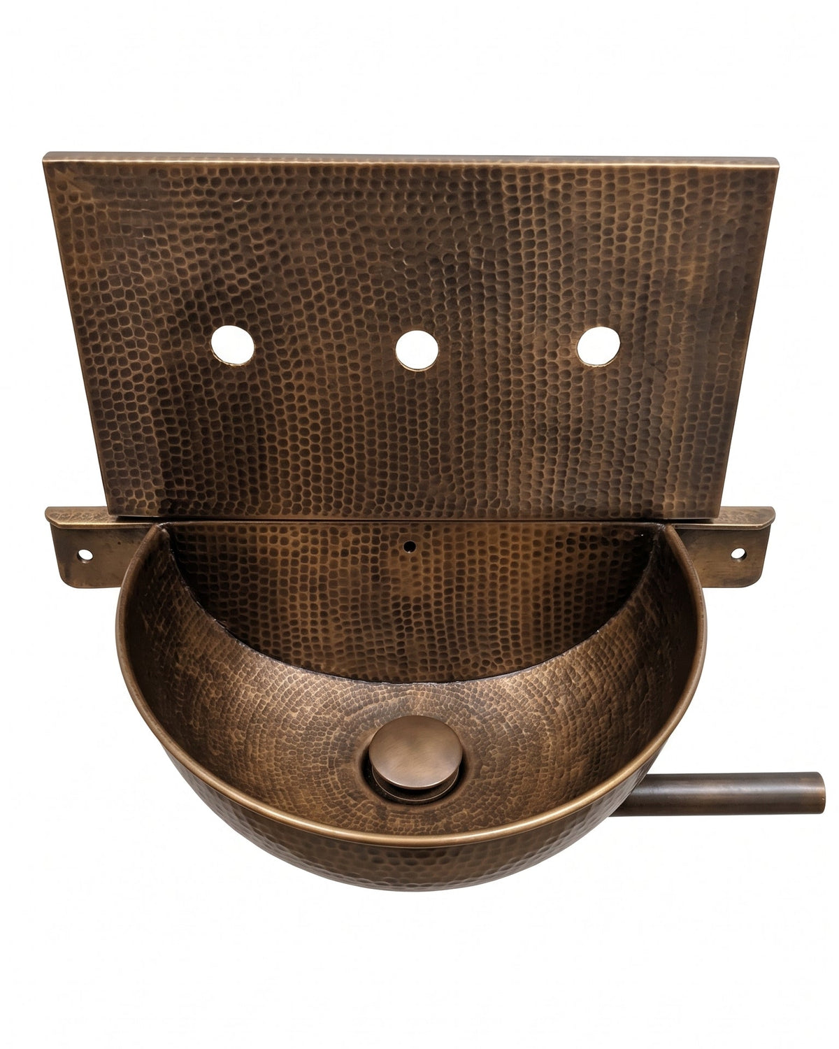 Unlacquered Brass Wall Mounted Small Bathroom Basin with Backplate and Pipe, Brushed Finish