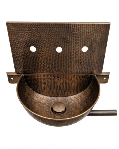 Unlacquered Brass Wall Mounted Small Bathroom Basin with Backplate and Pipe, Brushed Finish