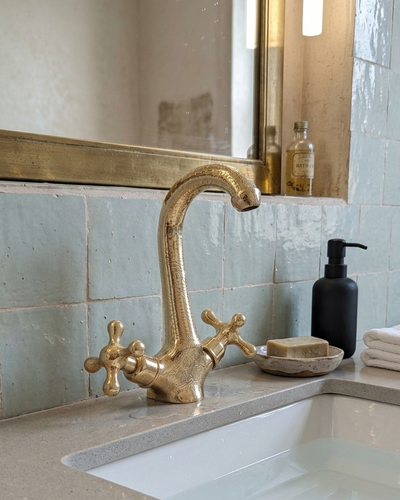 Artibrass Hand-Etched Unlacquered Brass Faucet | Vintage Cross Handles