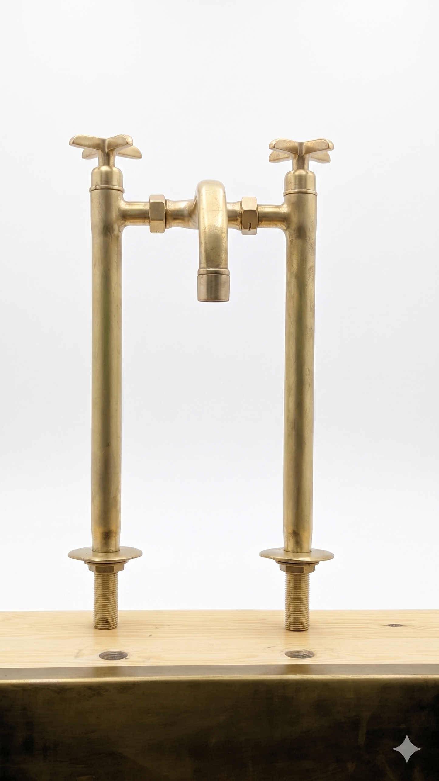 Handmade Brushed Brass Bridge Kitchen Faucet