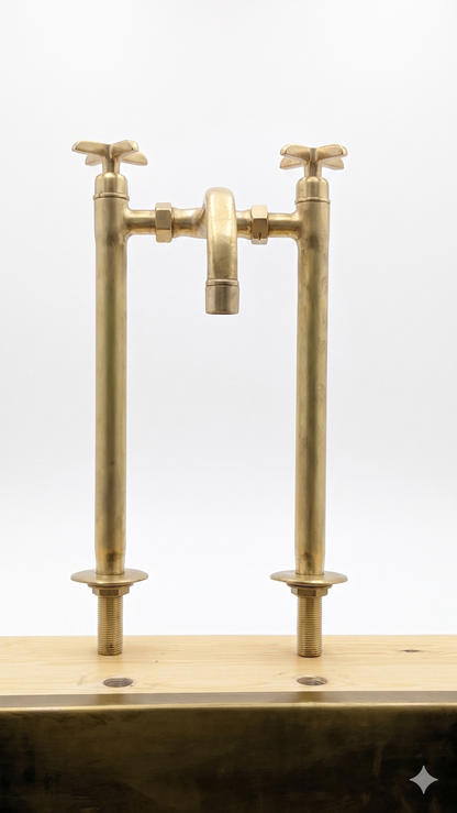 Handmade Brushed Brass Bridge Kitchen Faucet