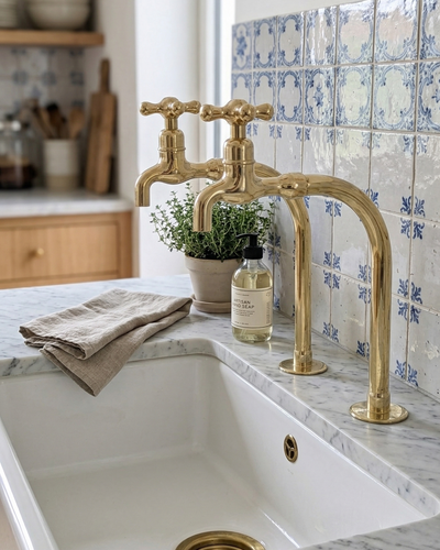 Unlacquered Brass Bib Faucets: Antique Pillar Taps, Custom Size