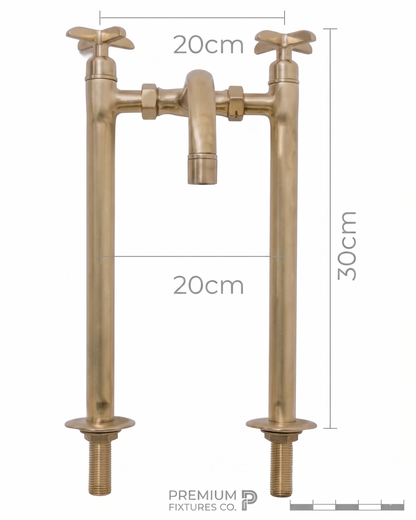 Handmade Brushed Brass Bridge Kitchen Faucet
