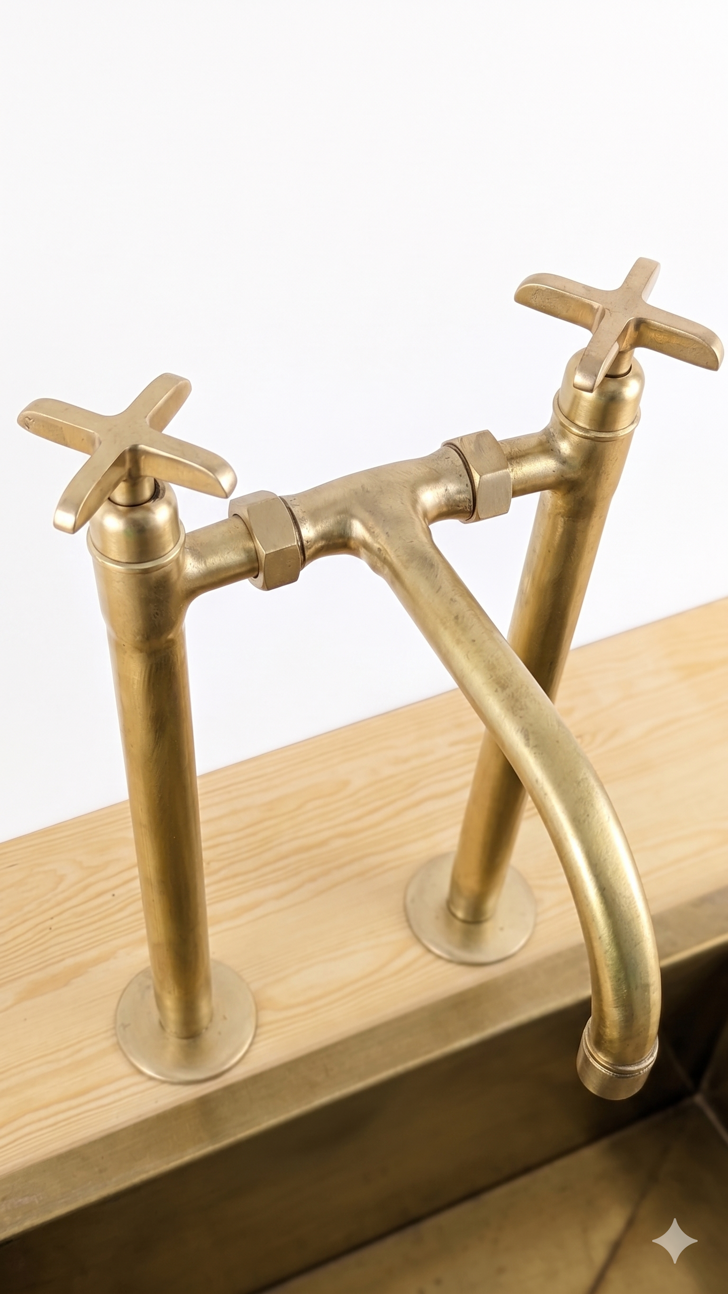 Handmade Brushed Brass Bridge Kitchen Faucet