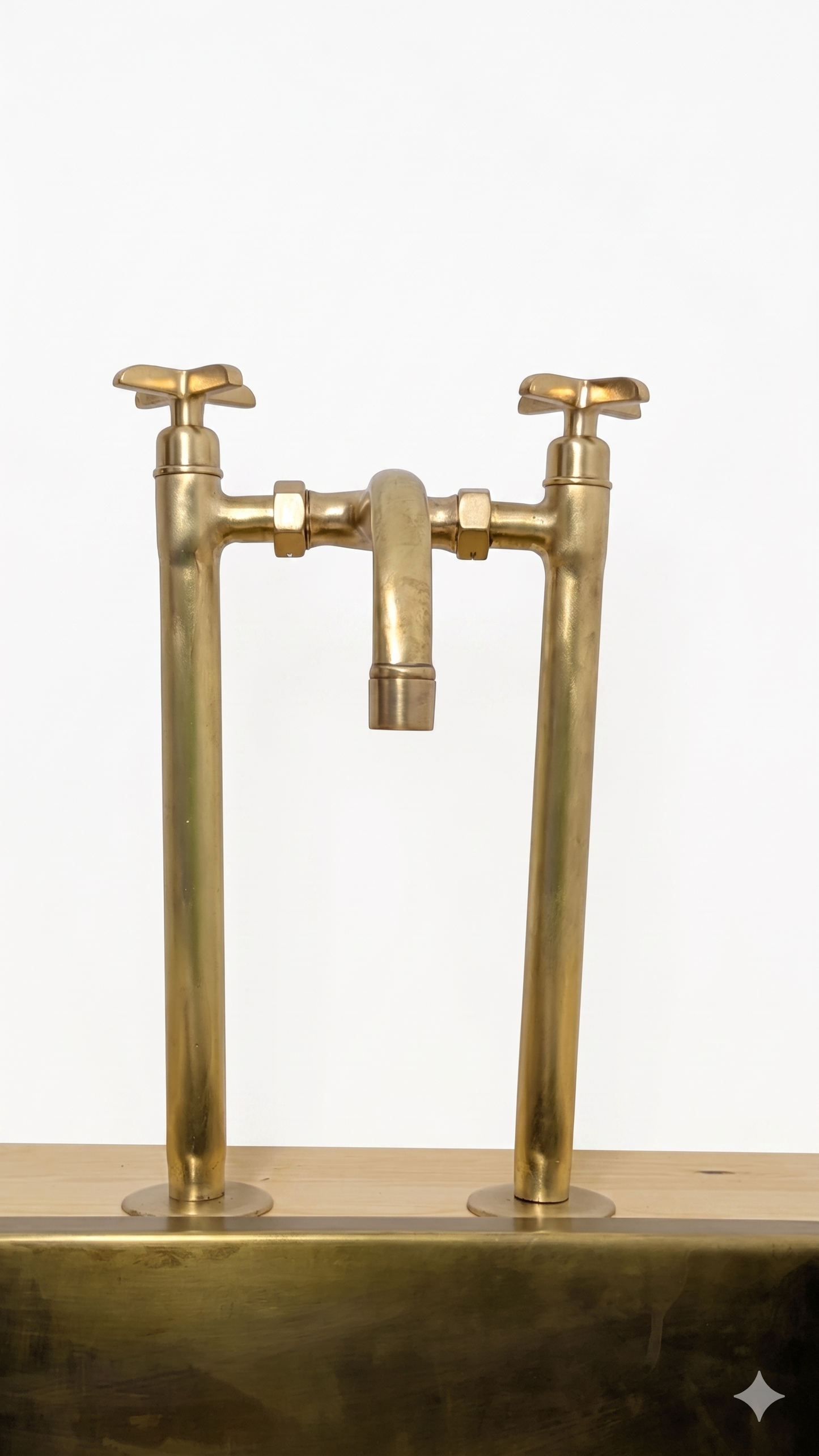 Handmade Brushed Brass Bridge Kitchen Faucet