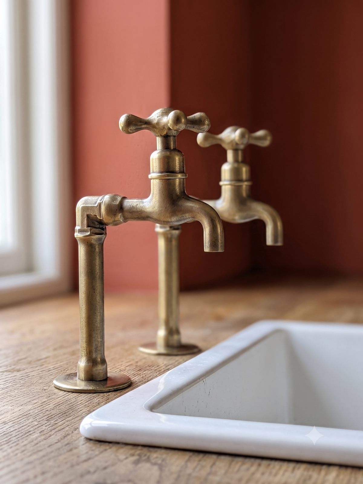 Individual Countertop Brass Pillar Taps, Antique Brass Faucets, Old Bronze  Finish