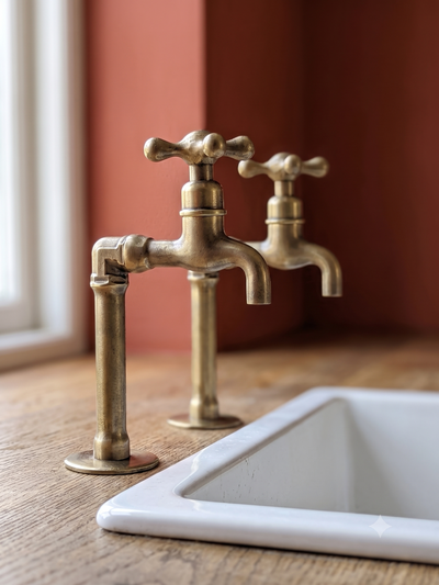 Individual Countertop Brass Pillar Taps, Antique Brass Faucets, Old Bronze  Finish