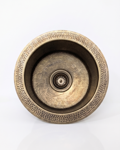 Antique Bronze Hammered Copper Bar Sink with Textured Rim