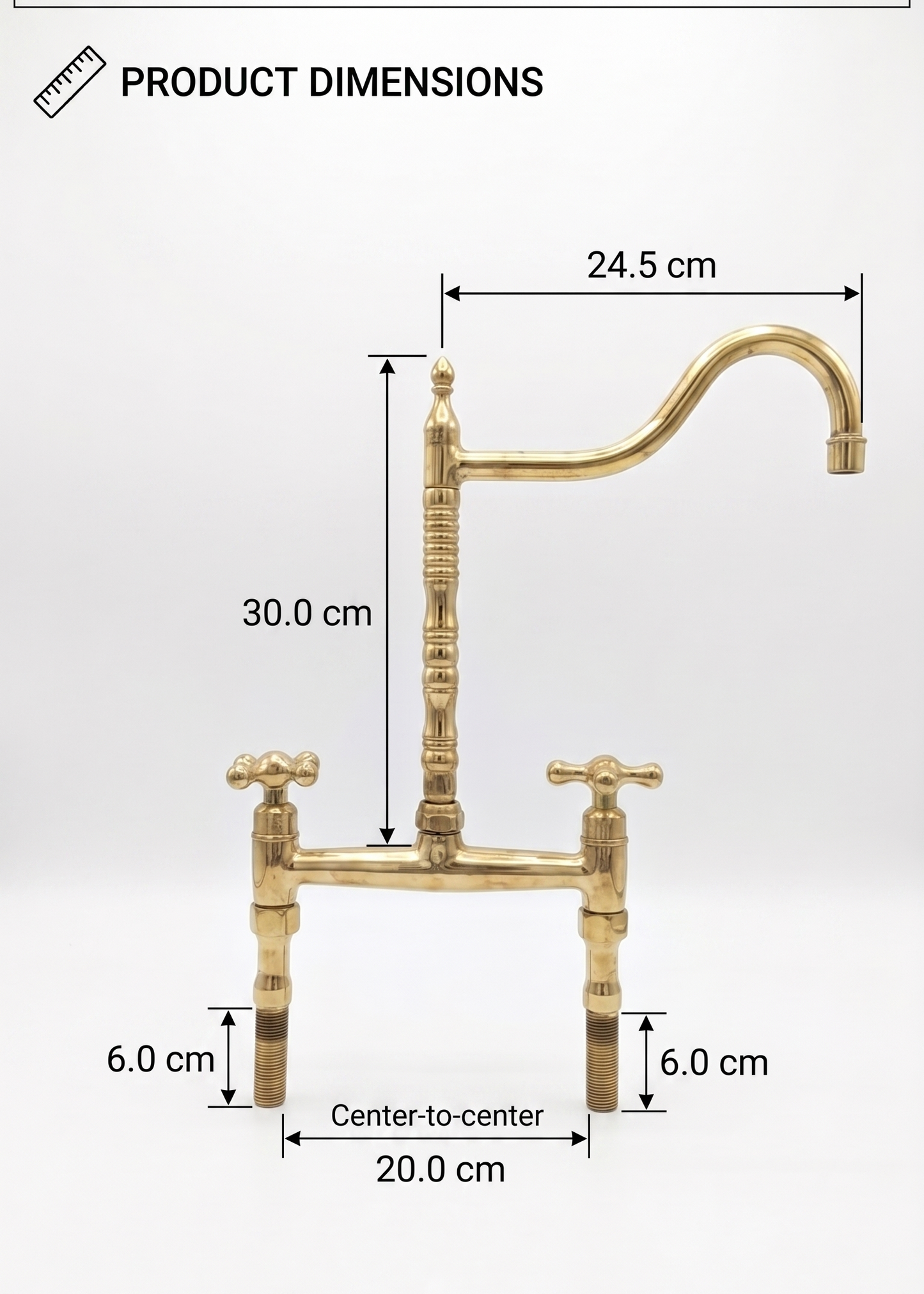 Unlacquered Brass Bridge Faucet  With a Side Sprayer and a Separate Cold Water Faucet.