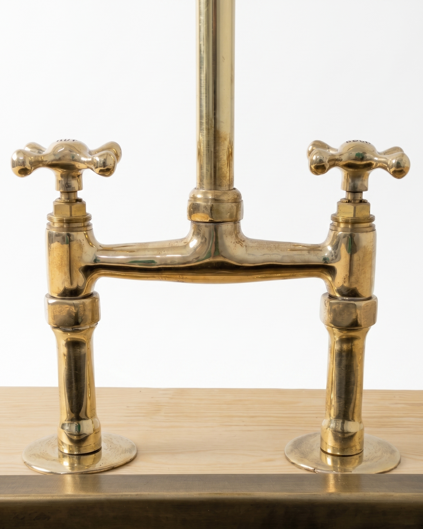Unlacquered Brass Bridge Kitchen Faucet: Antique Style Cross Handles