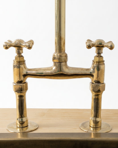 Unlacquered Brass Bridge Kitchen Faucet: Antique Style Cross Handles