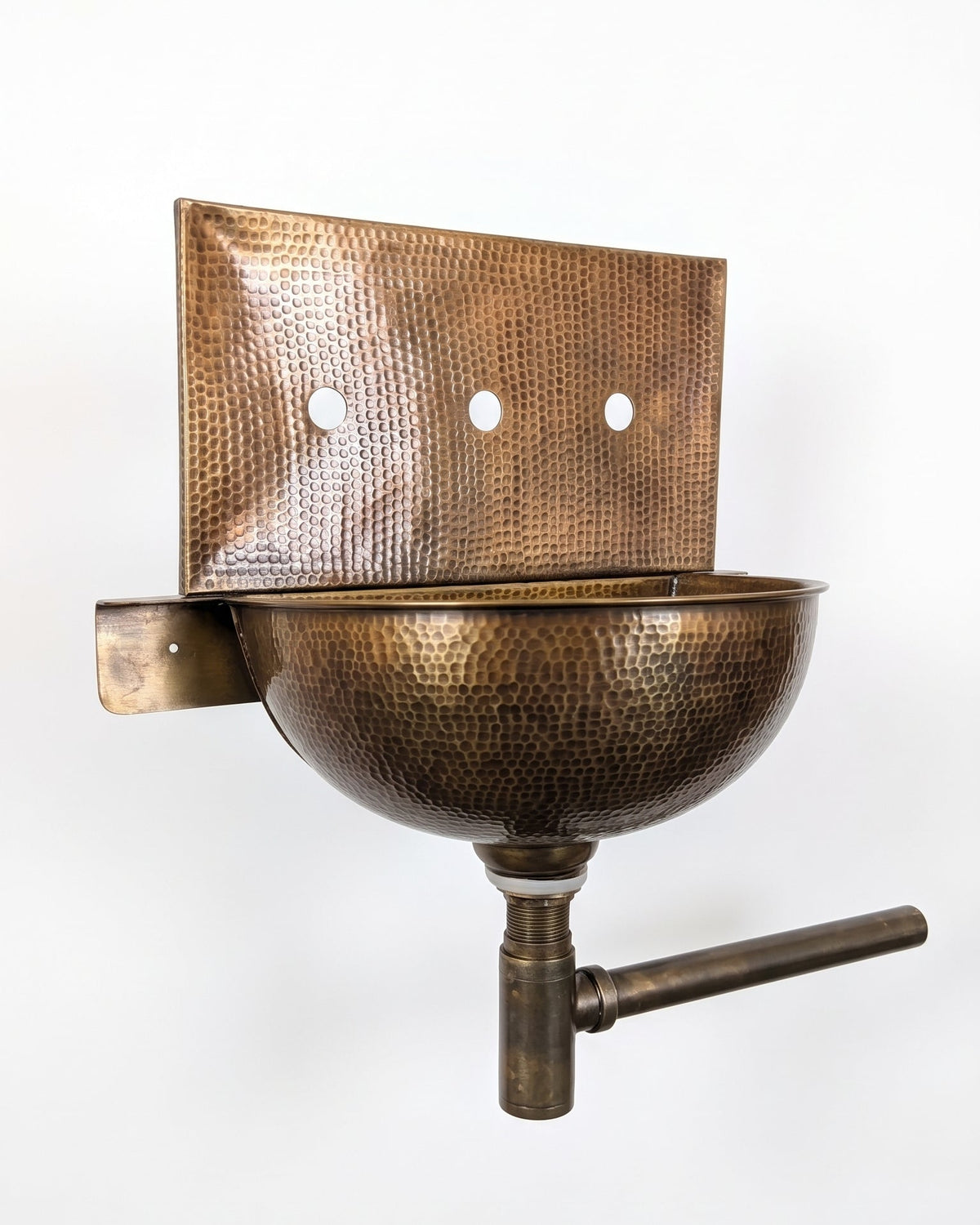 Unlacquered Brass Wall Mounted Small Bathroom Basin with Backplate and Pipe, Brushed Finish