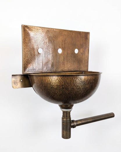 Unlacquered Brass Wall Mounted Small Bathroom Basin with Backplate and Pipe, Brushed Finish