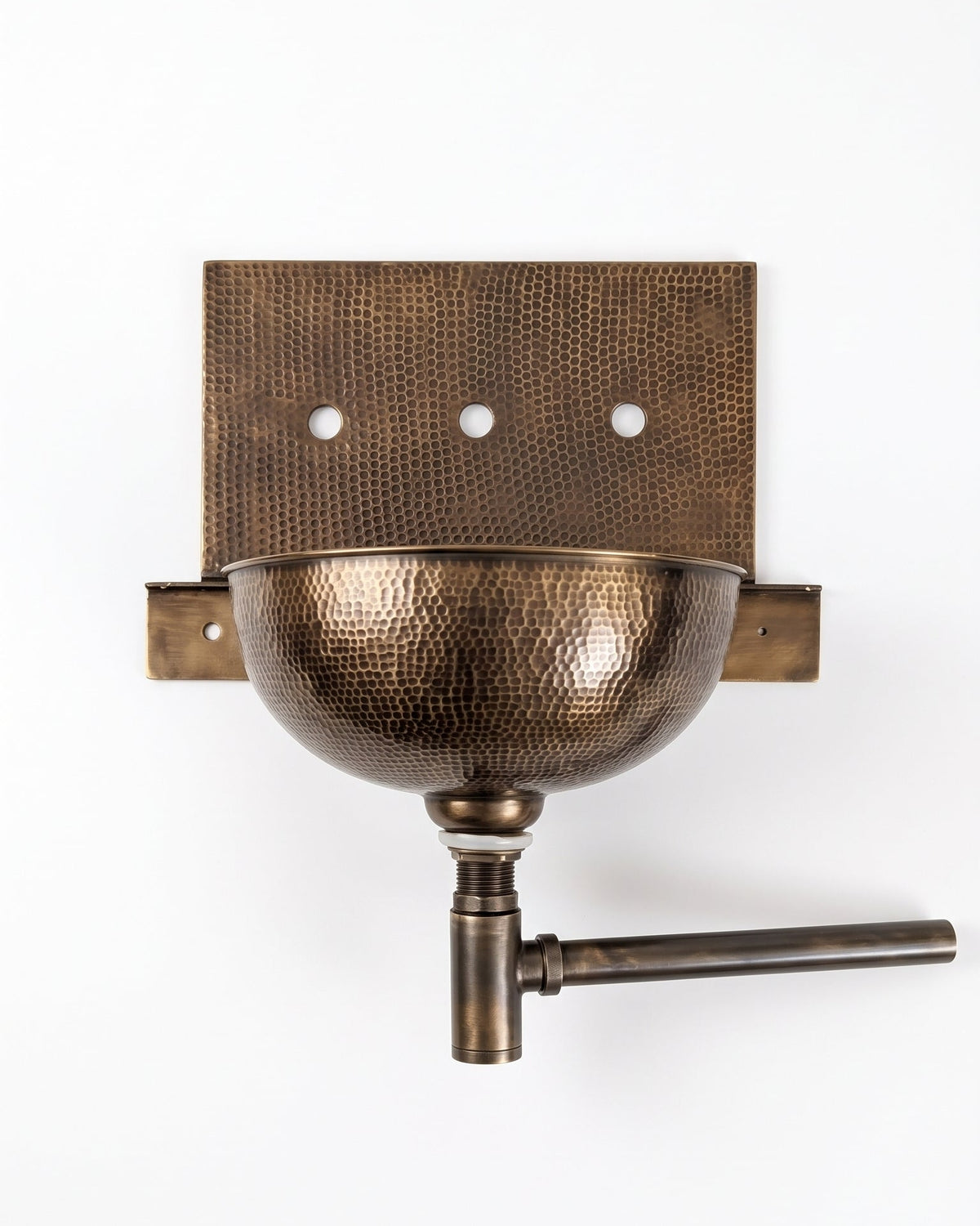 Unlacquered Brass Wall Mounted Small Bathroom Basin with Backplate and Pipe, Brushed Finish