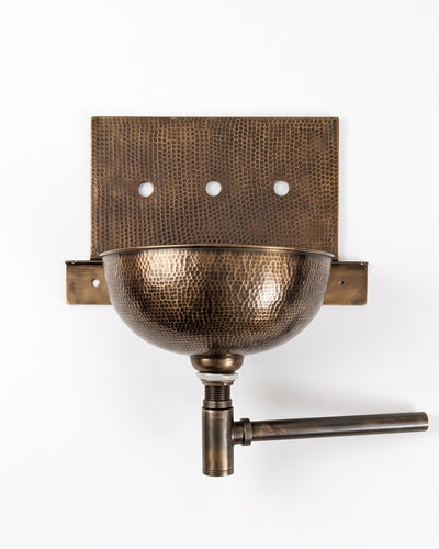 Unlacquered Brass Wall Mounted Small Bathroom Basin with Backplate and Pipe, Brushed Finish