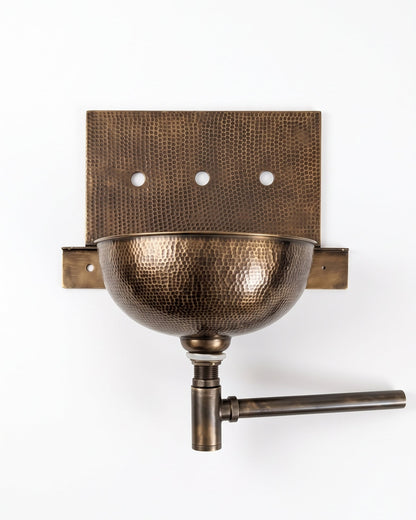 Unlacquered Brass Wall Mounted Small Bathroom Basin with Backplate and Pipe, Brushed Finish