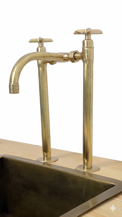 Handmade Brushed Brass Bridge Kitchen Faucet