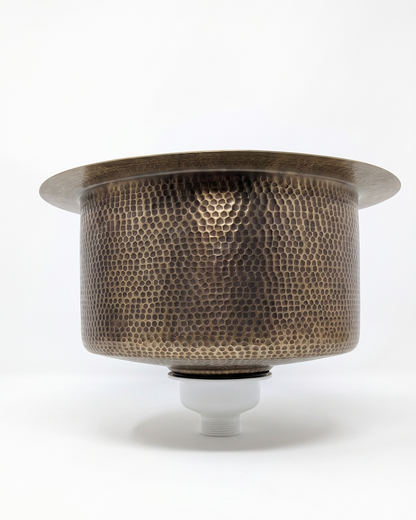 Antique Bronze Hammered Copper Bar Sink with Textured Rim