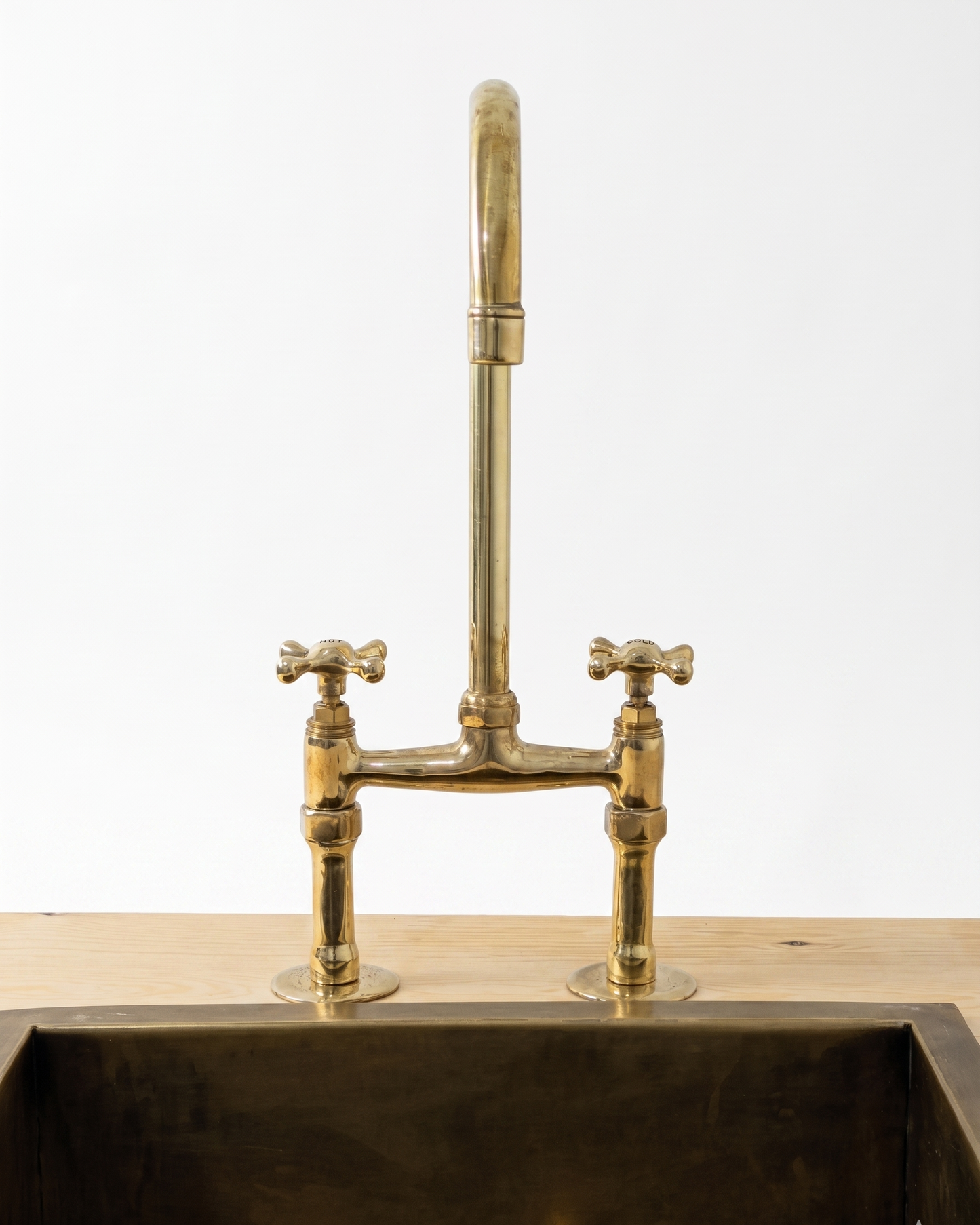 Unlacquered Brass Bridge Kitchen Faucet: Antique Style Cross Handles