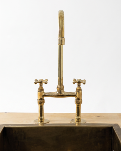 Unlacquered Brass Bridge Kitchen Faucet: Antique Style Cross Handles