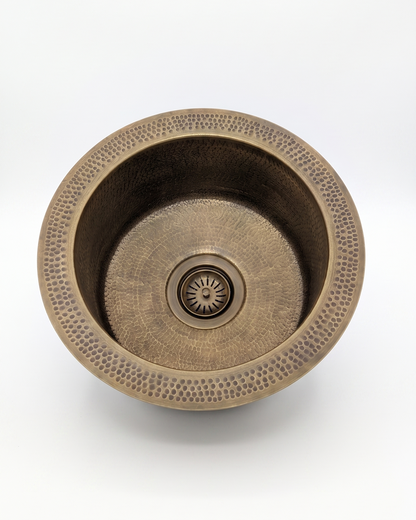 Antique Bronze Hammered Copper Bar Sink with Textured Rim
