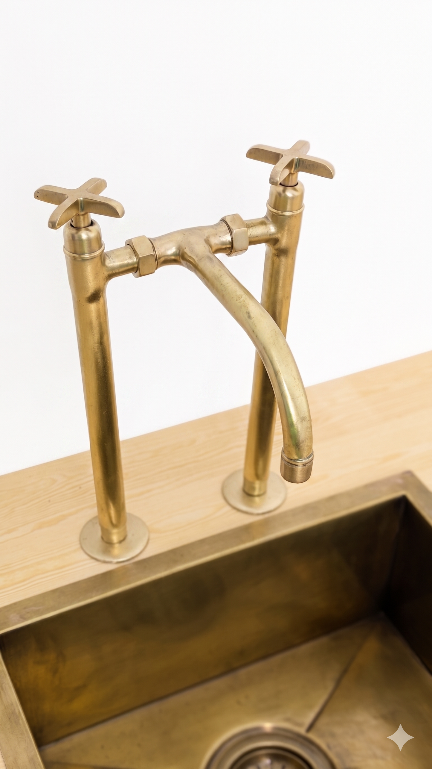Handmade Brushed Brass Bridge Kitchen Faucet